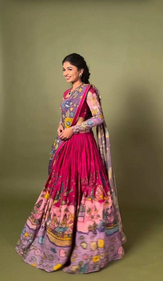 Exquisite Kalamkari Lehenga in Rich Multicolor Design – Perfect for Cultural & Festive Events
